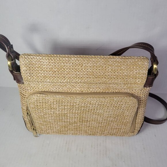 Rosetti Straw & Vinyl Crossbody Bag With Front Pocket & Adjustable Strap - Picture 3 of 10